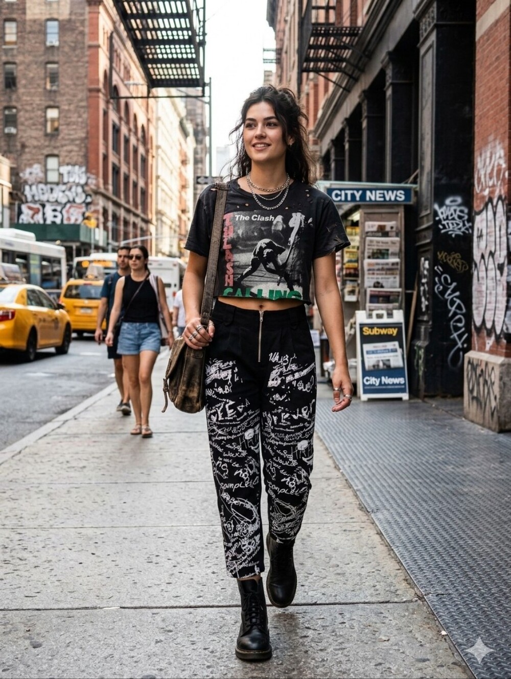 Zipper White Scribble Pants